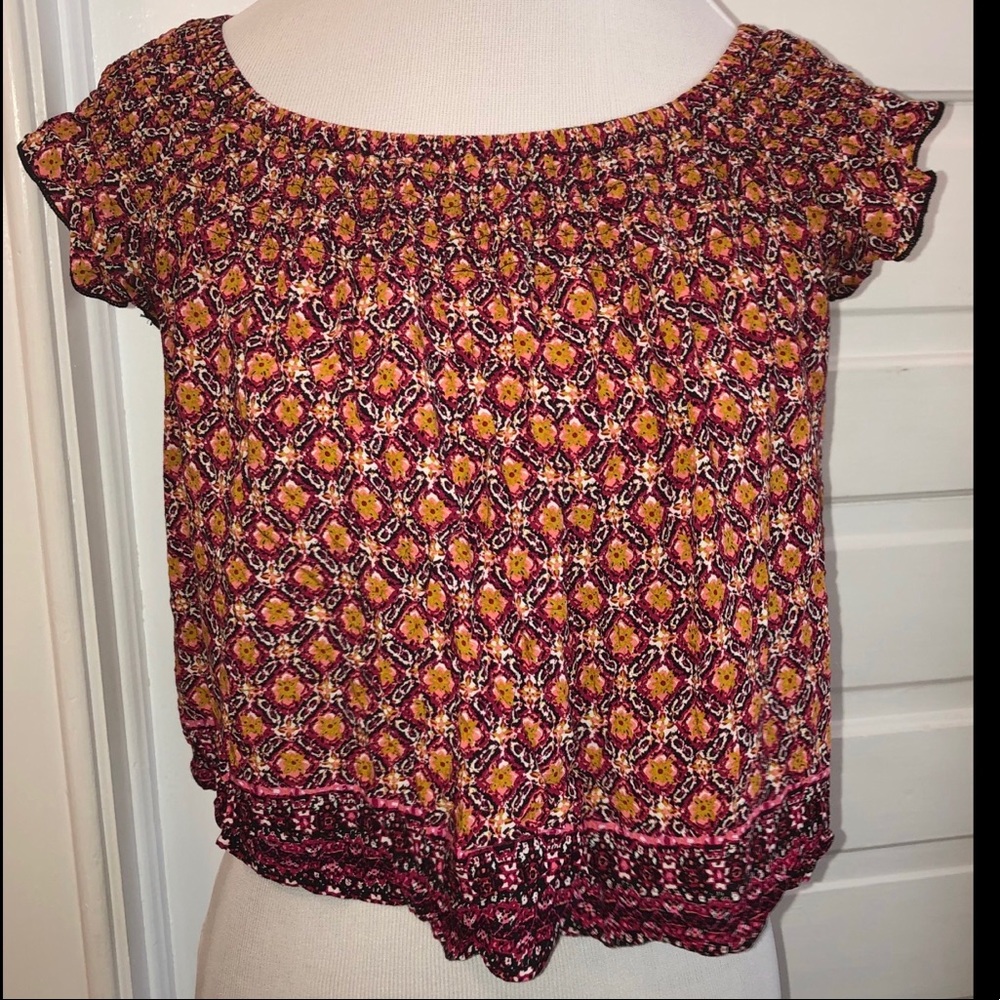 Rue 21 Boho Smocked Neck Flutter Sleeve Crop Top, Sz M